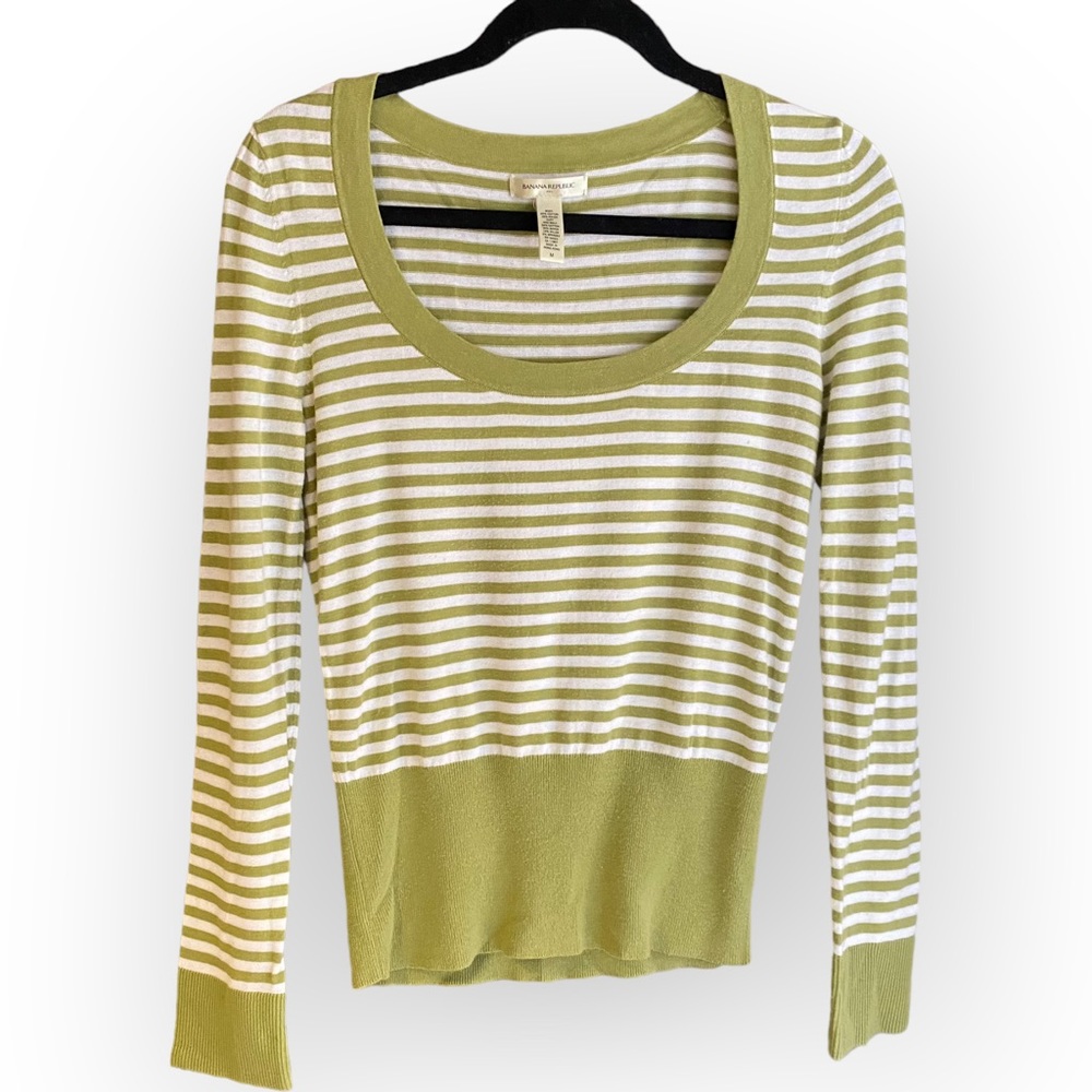 2 for $30 Banana Republic Stripe Green White Scoop Neck Sweater Size Medium